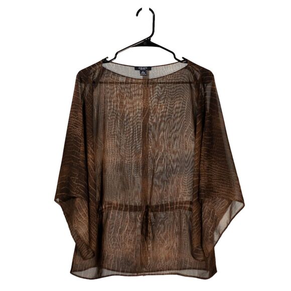 Chaps Ralph Lauren Women's Blouse Snake Print Drawstring Western Beachy Top S - Picture 1 of 9